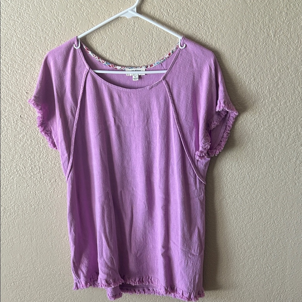 Umgee Lavender Boho Blouse Women’s Small Ruffle Sleeve Flowy Peasant Top